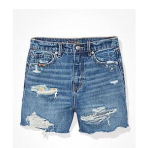 American Eagle AE Women's Blue Distressed Denim Shorts highest waist LOVE 4